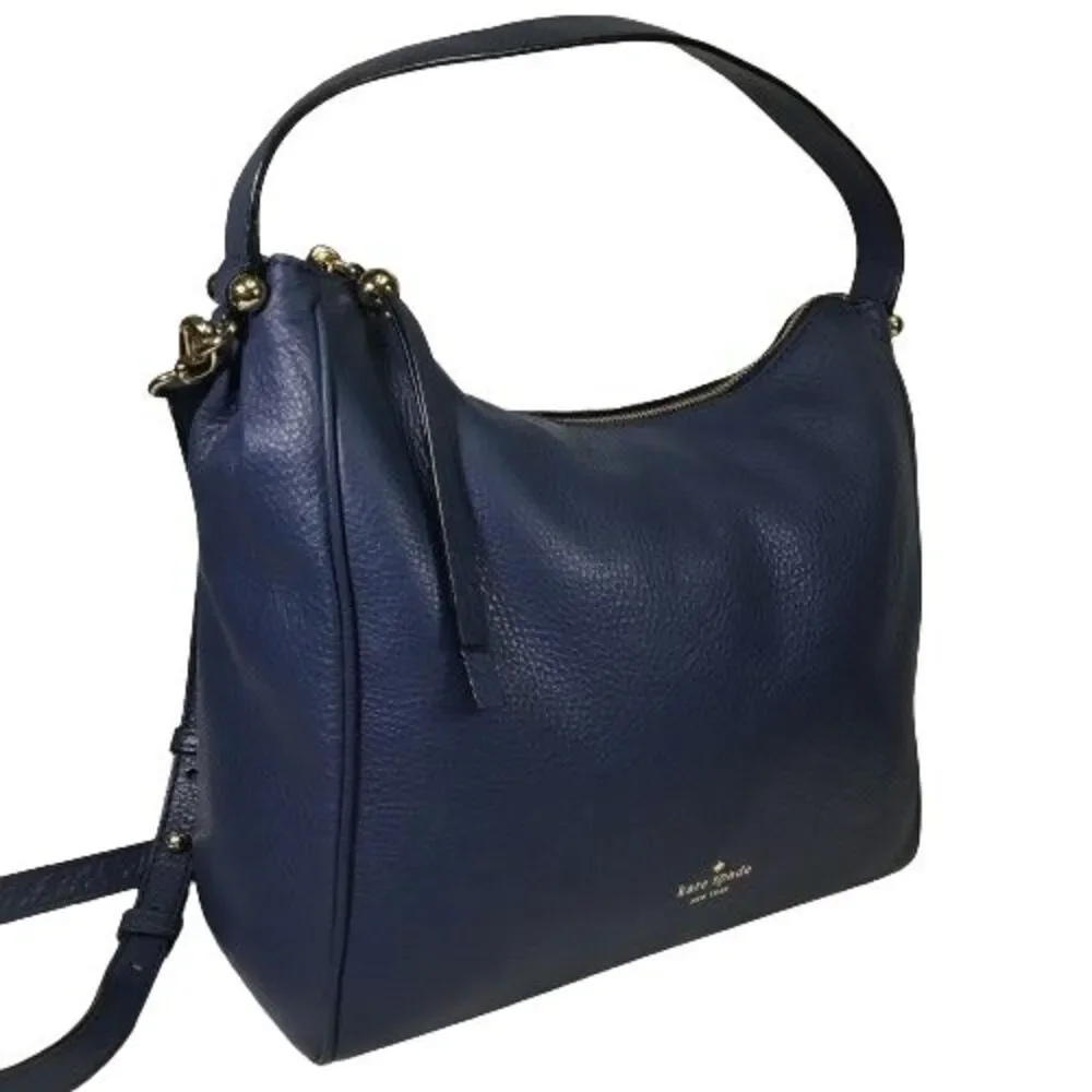 Kate Spade Charles Street Small Haven Navy Blue Leather Hobo Handbag Purse Bag